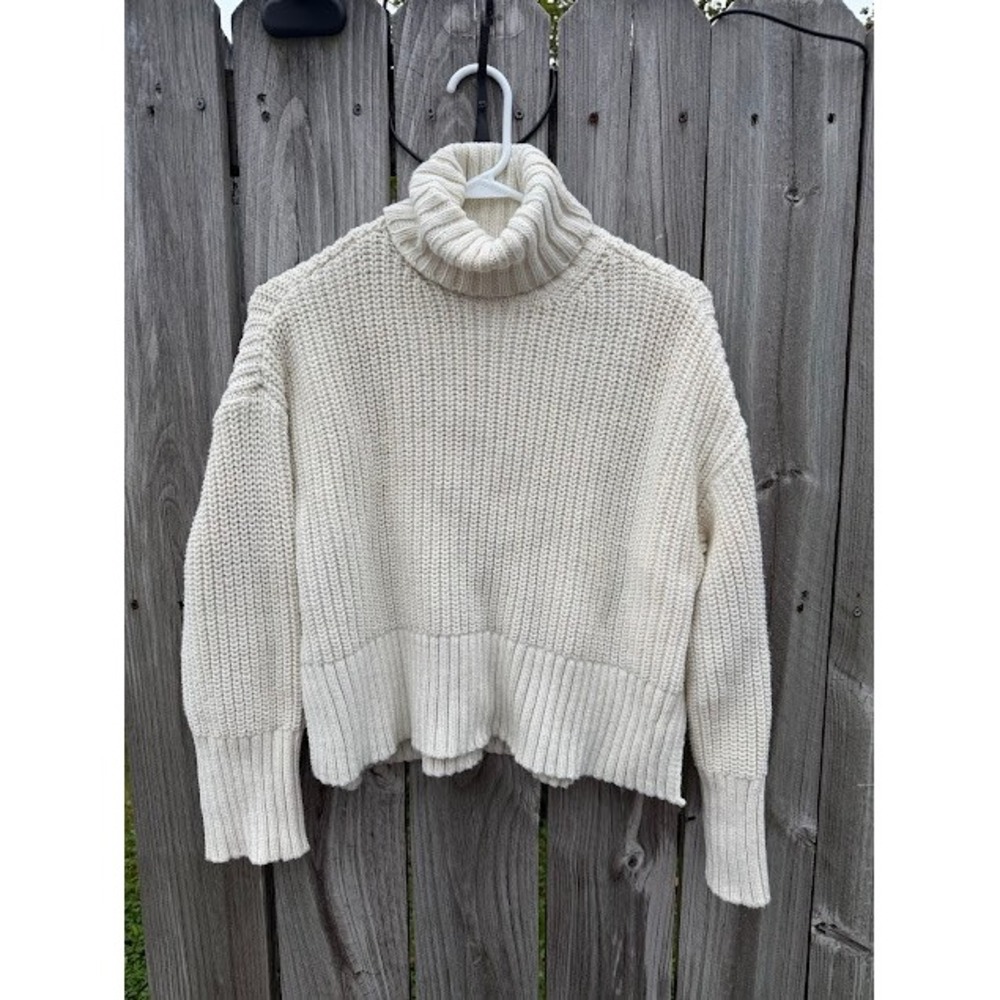 Coastal Madewell Turtleneck Sweater XS Cream Chunky Shaker Knit Pullover